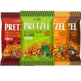 韩国进口samjin饼干三进碱水结芥末咸味芝士味扭结蝴蝶结饼干零食