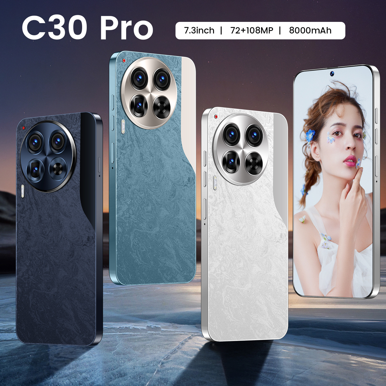 新款热销C30 PRO跨境手机16+1T穿孔屏安卓8.1便宜 美客多速卖通批