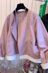 2025年早秋新款韩系复古小香风设计感小众粉色宽松休闲夹克外套女