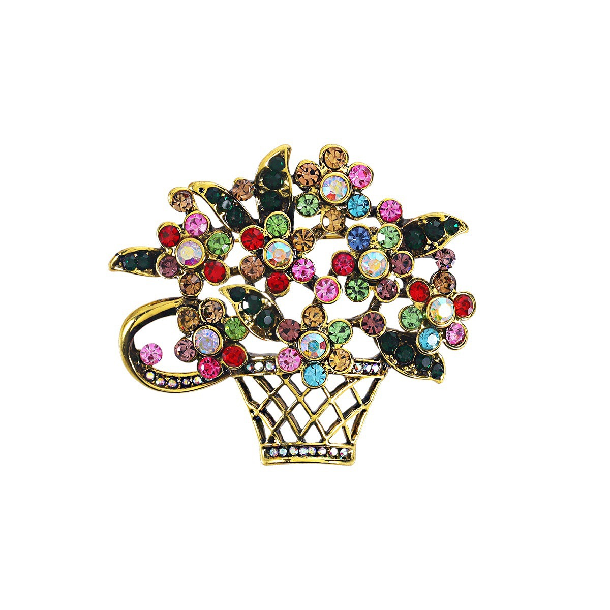New Stylish and Exquisite Alloy Enamel Flower Basket Brooch, Versatile for Women's Suits and Cardigans, Accessory Pin