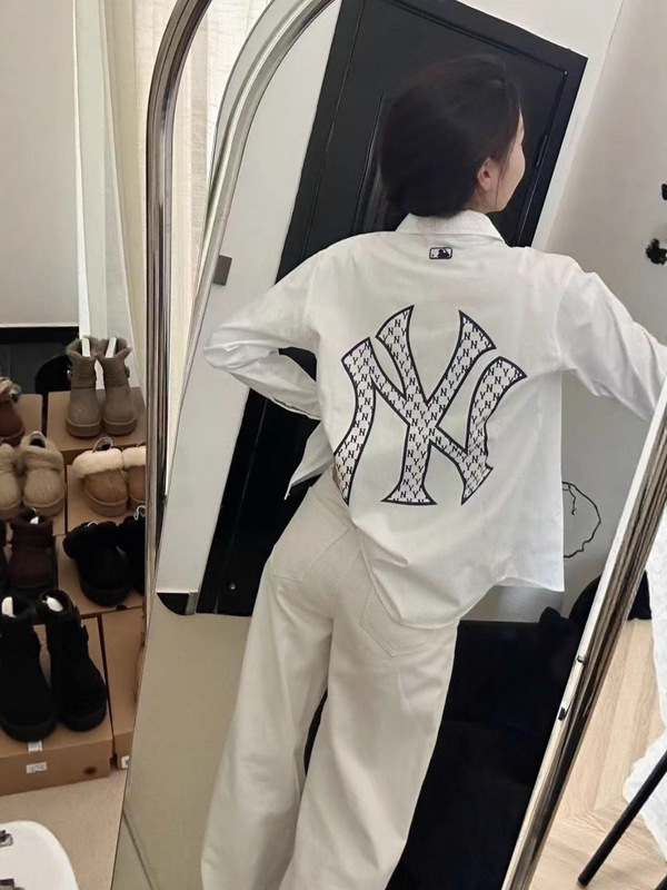 潮牌MLB衬衫春秋新款后背大logo刺绣休闲宽松男女情侣款上衣外套|undefined