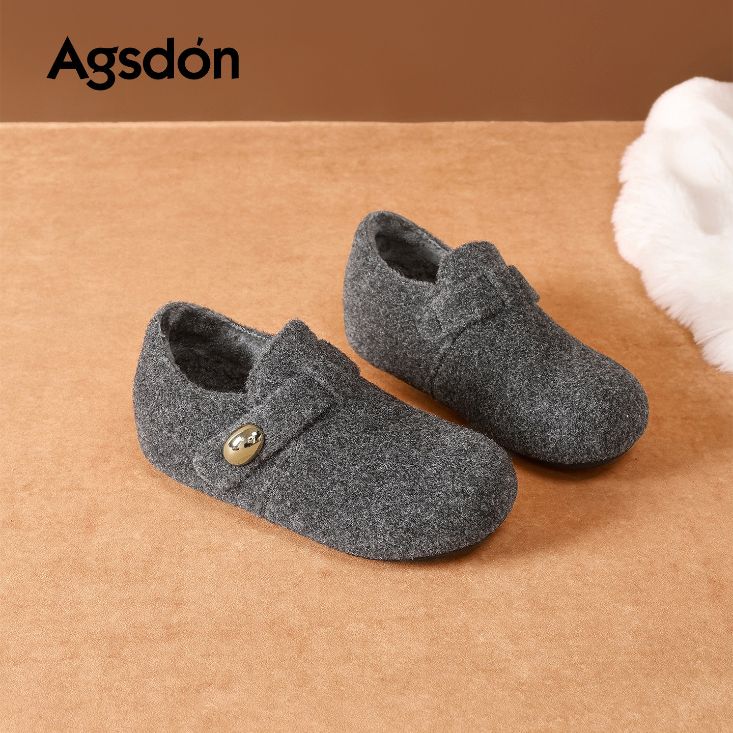 Augu Shi Deng gris más veludo Bocken zapatos mujeres 2025 nuevo otoño invierno todo incluido un pedazo de zapatos de algodón de peluche