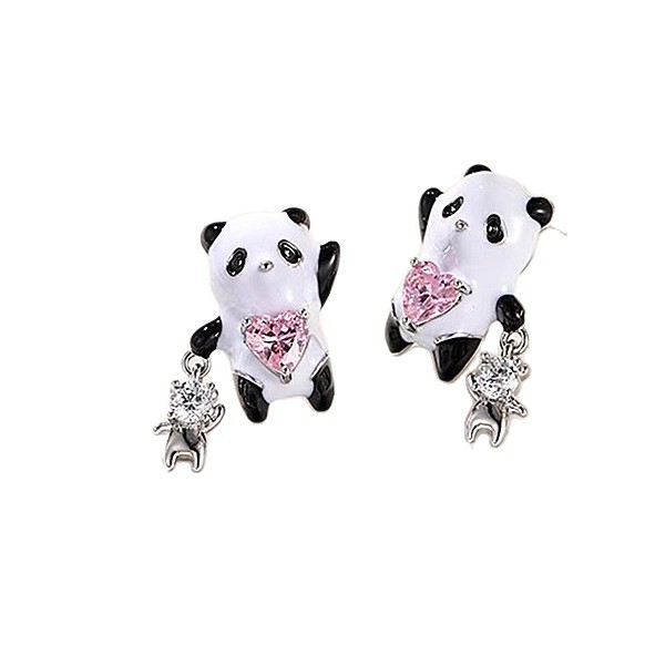 Xuping aleación de cobre recubierta de aceite blanco serie de pendientes panda incrustados de zircon colorido nicho de diseño de pendientes
