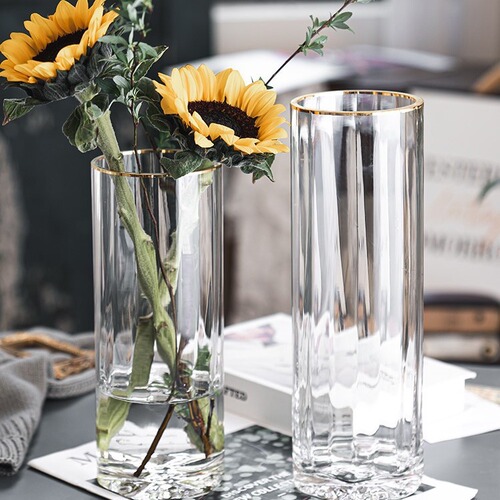 Zeyan gold-painted glass vase sun flower base creative water-raised rich bamboo lily straight vase home decoration