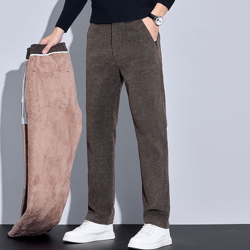 Autumn and Winter Hot Selling Scrub Slim Casual Pants Men's Middle-aged Business All-match Fashion Chenille Men's Pants fleece-lined