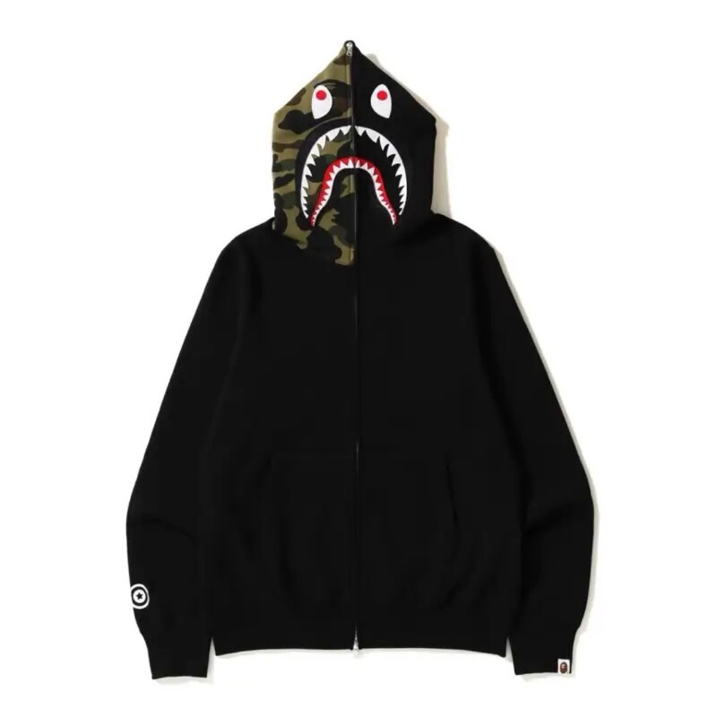 Autumn and Winter Japanese Bape Shark Stitching Camouflage WGM Classic Logo Couples Zipper Sweatshirt Men's and Women's Coat Fashion Brand