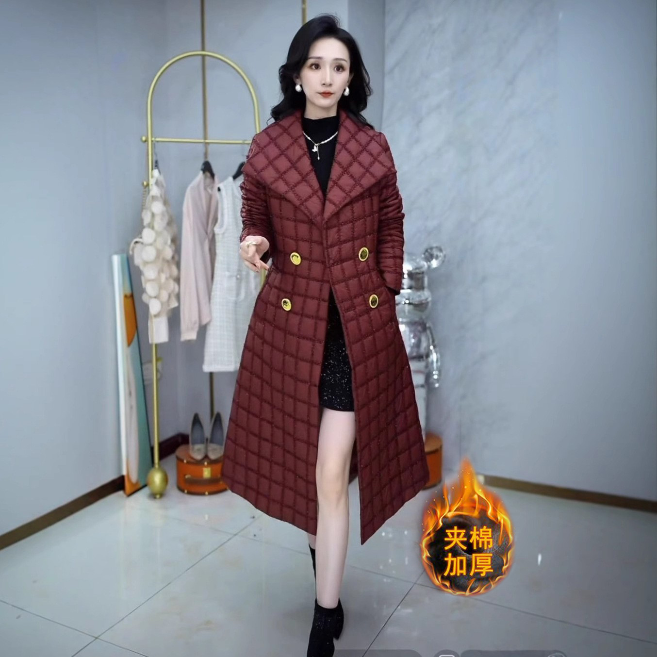 高级蓄热棉加厚外套棉服2025冬季新款修身显瘦长款保暖棉衣外套