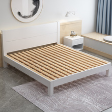 现代简约小户型白色实木床北欧婚床1.5米卧室实木民宿双人床1.8米