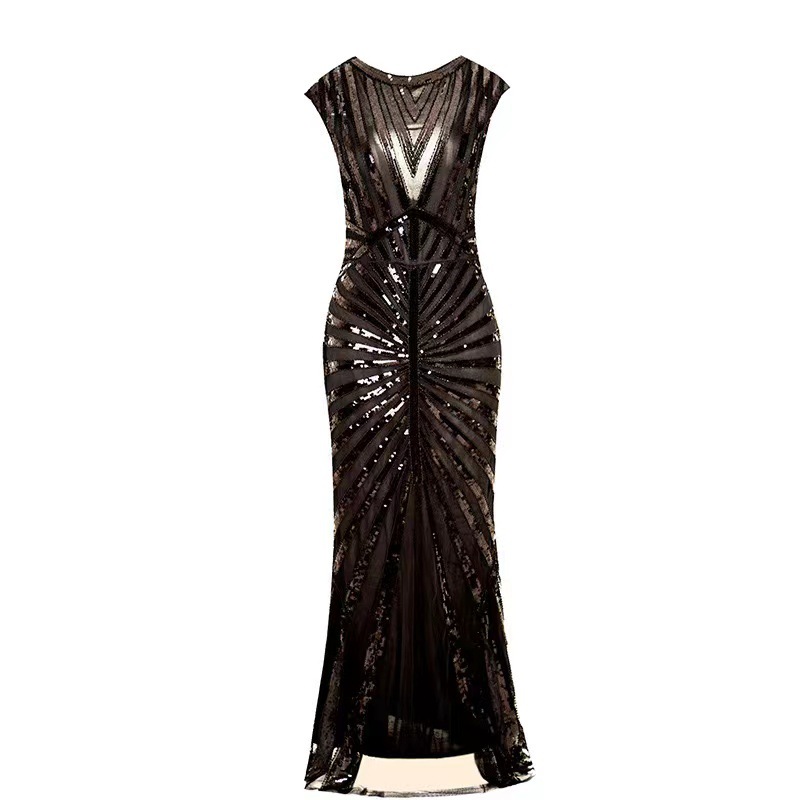 Amazon Sequin Fishtail Dress with Slim Fit Hem for Evening Parties, Annual Meetings, Banquets, Cocktail Parties, and Evening Gowns with a Small Train