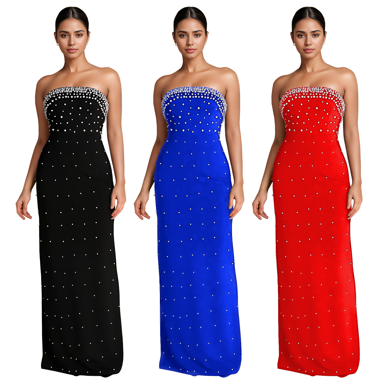 C7218 Cross-border AliExpress Amazon Moda europea y americana top de tubo de mujer vestido de espalda abierta con cuentas sexy image 6