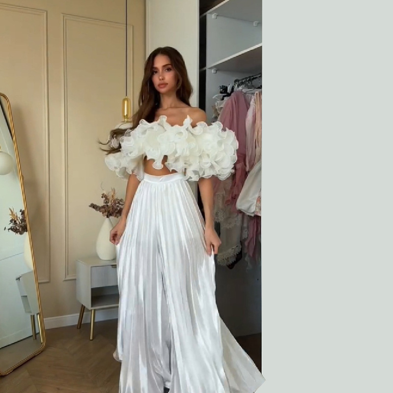 European and American Cross-Border 2026 Socialite Banquet Dress Ruffled Strapless Top Pleated Wide-Leg Pants Set Summer New Style