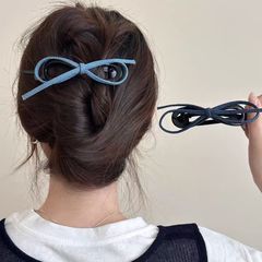 复古蓝色牛仔蝴蝶结扭扭夹女高端后脑勺盘发夹子气质一字抓夹发卡