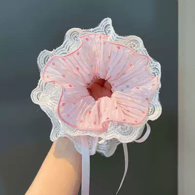 Polka Dot Drawstring Hair Tie for Girls, Korean Style Scrunchie for Girls, Hair Accessory for Girls, Beautiful Hair Tie (Saç üçün rezinlər) - pink-polka-dot-hair-tie-with-ribbon-about-33cm-hair-tie-with-ribbon