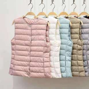 2024 New Light Down Women's Inner Vest with Round Neck and Single-breasted Light Down Vest
