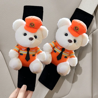 Traffic Police Bear Plush Doll – Seat belt shoulder pad - orange-hat-fireman-1-pair-of-bear-ice-silk-shoulder-pads