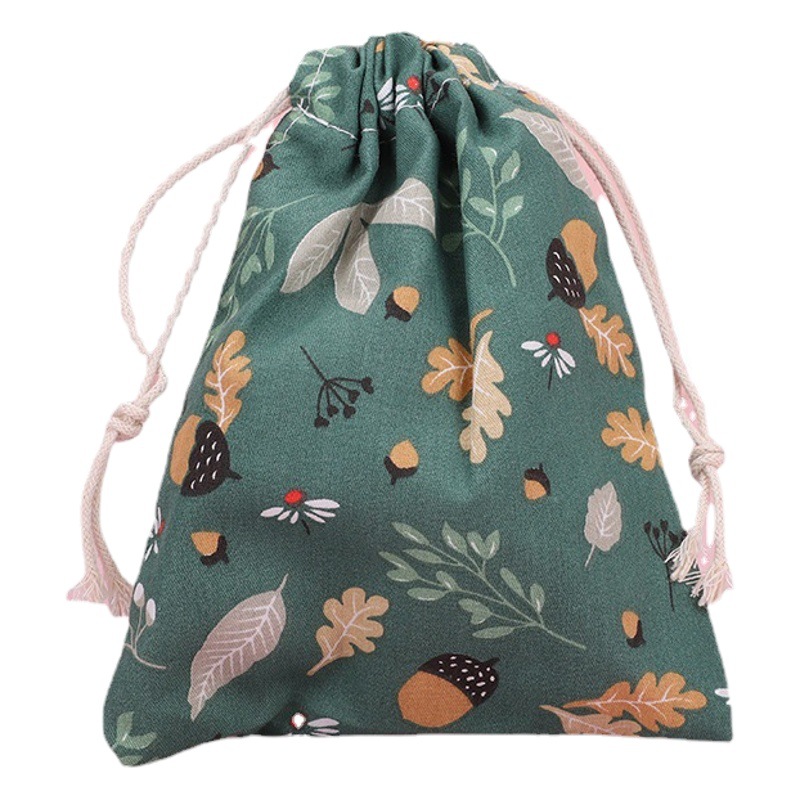 Bolsa de almacenamiento de tela con cordón Cambio de lápiz labial bolsa de auriculares mini bolsa de cordón impresa Linda bolsa de mano de algodón