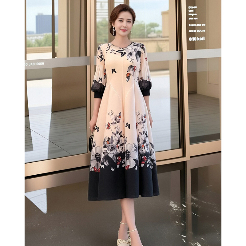 Elegant Printed Dress for Women 2026 New Style Age-Reducing Fashionable Mom Spring Outfit Miyake Pleated Spring Dress