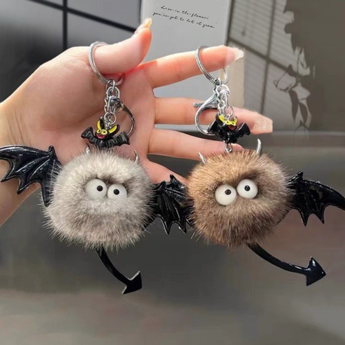 Cute real mink fur little devil bag pendant small briquette plush pendant fur ball elf car key chain pendant