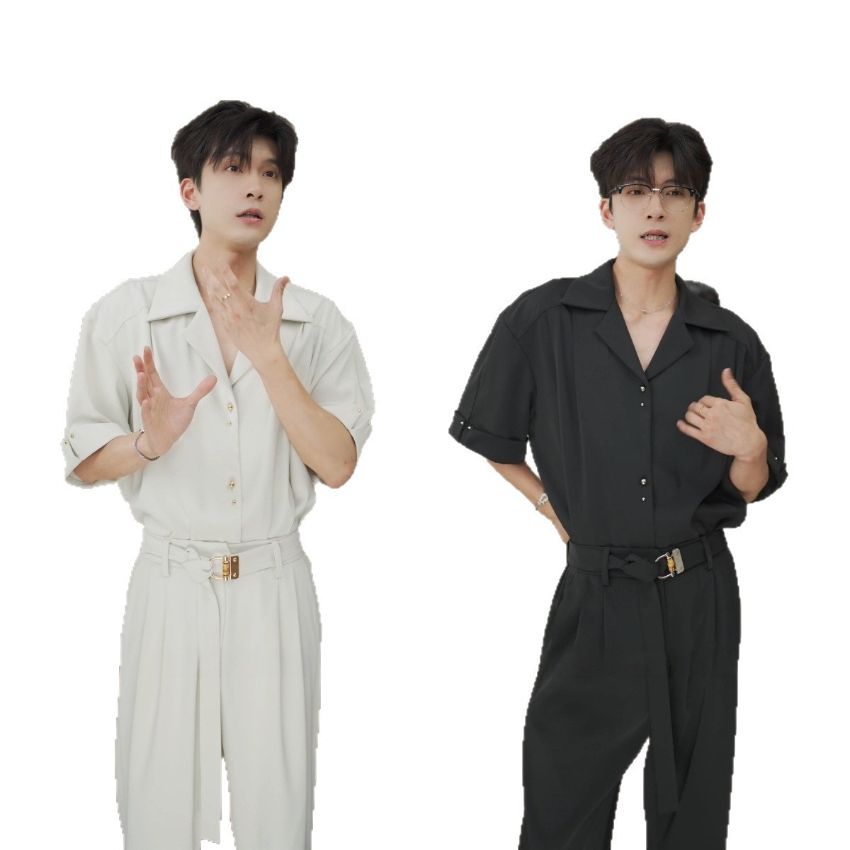 Summer New Men's Fashion Simple Light Luxury Lazy Niche Versatile High-End Cool Drape Short-Sleeve Shirt Set