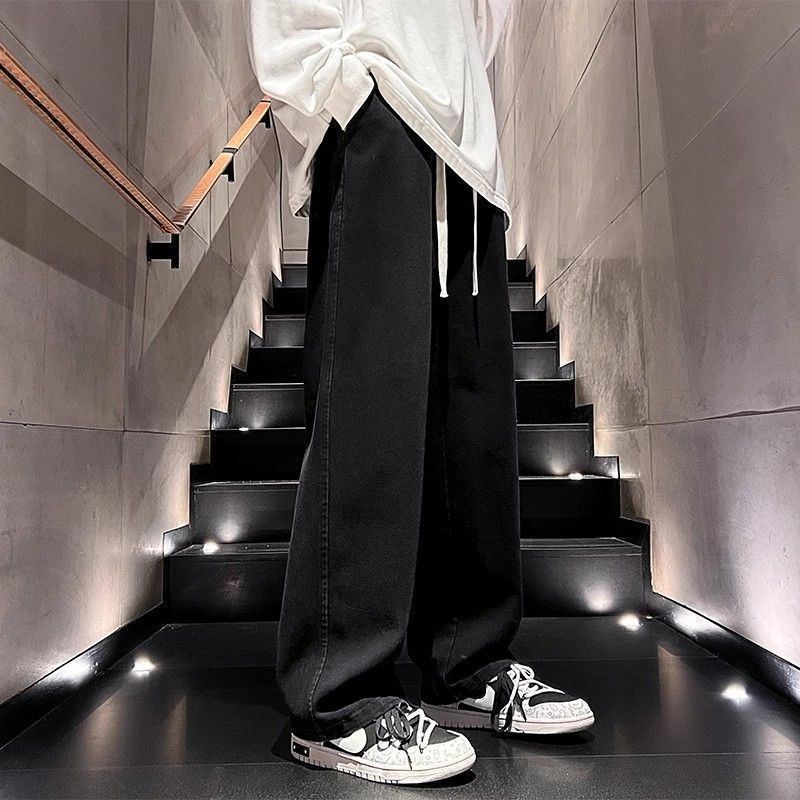 Black Retro Jeans for Men and Women Spring Trend Straight Spring & Fall 2025 New Elastic Waist Wide Leg Pants