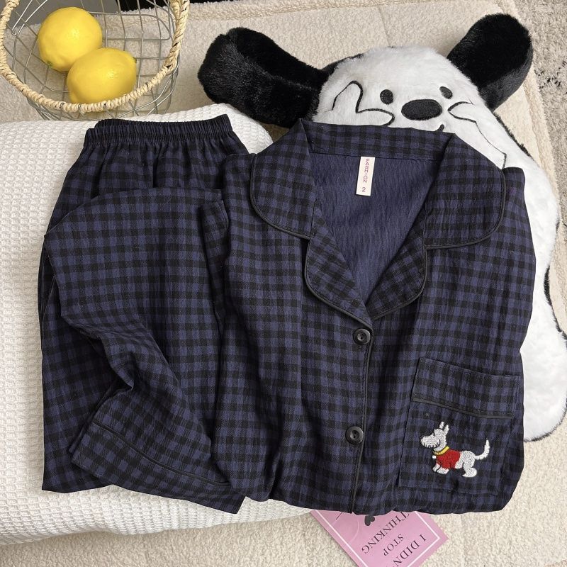 Pijamas de algodón de nube al por mayor transfronterizo, pantalones de manga larga para mujer, solapa, otoño nuevo estilo, linda rebeca, dulce servicio a domicilio, gato kt