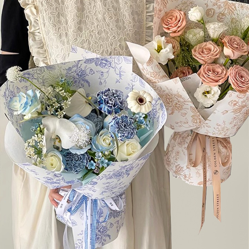 欧式艺术花纸印花加厚包装纸手工花艺花束牛皮纸清新鲜花油画风格