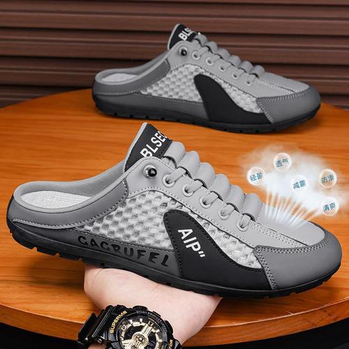 Summer New Style Lace-Up Men's Shoes, Half Slippers, Sneakers, Men's Slip-On Loafers, Breathable, Lightweight, Sports & Casual Shoes