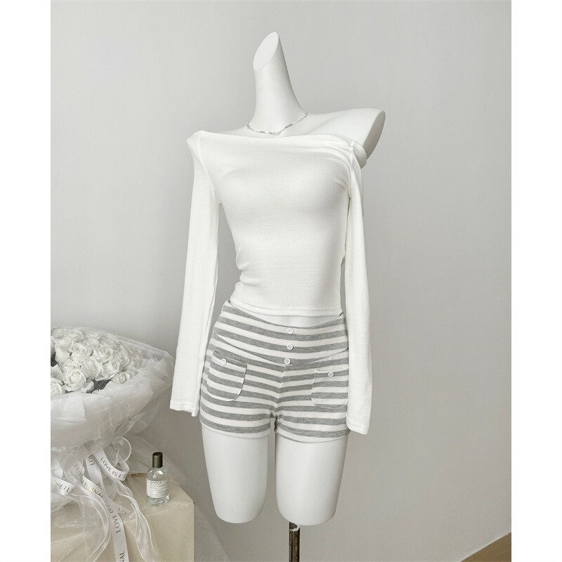 Cute and Trendy Girl-Style Striped Shorts, New Spring/Summer Low-Waist Versatile Slim-Fit Fashion Casual Shorts