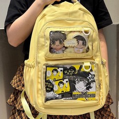 ins 新款透明前袋双肩包女二次元潮范学生书包户外搭配少女小背包