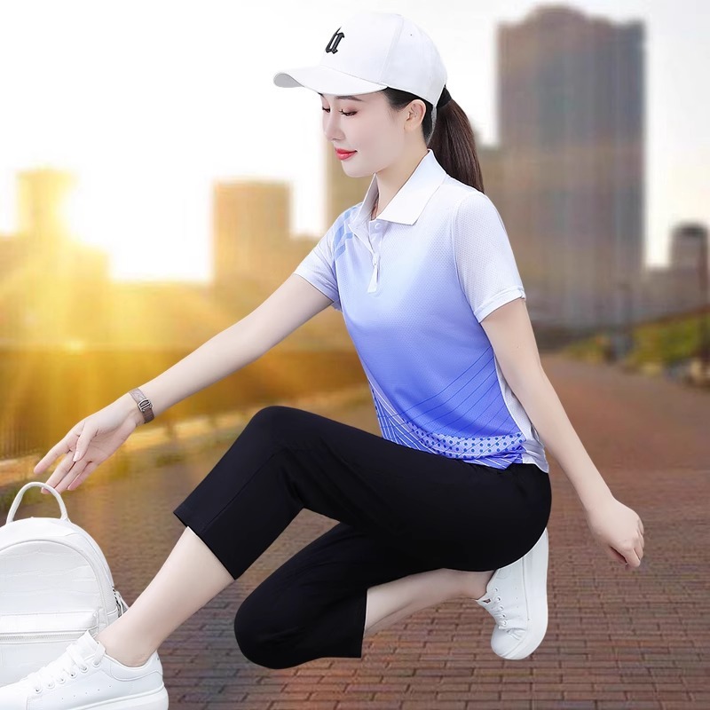 速干运动套装女冰丝2025新款薄款休闲时尚跑步健身服七分裤两件套|undefined