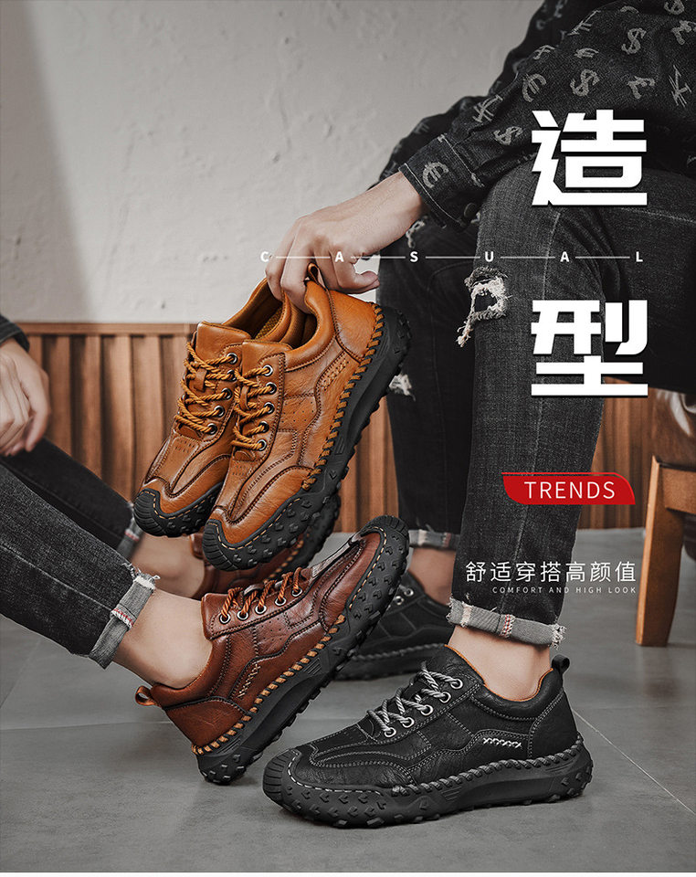Giày lười nam da đế bằng khâu tay hở, giày slip-on cổ thấp ngoài trời cỡ lớn — 9893 nâu nhạt, 9893 nâu sẫm, 9893 đen chi tiết 1