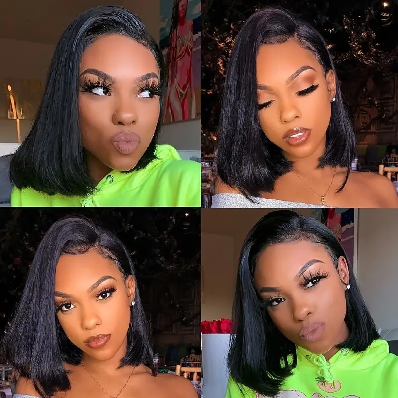 Synthetic Lace Front Bob Wig Medium Length Centre Parting Natural_voghion.com