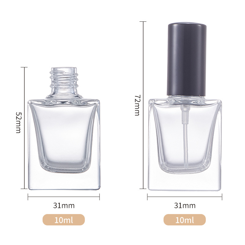 Botella de perfumes 10ml botella de spray cuadrada de vidrio vacía botella de viaje transparente botella de muestra pequeña botella de cuatro cuadrados