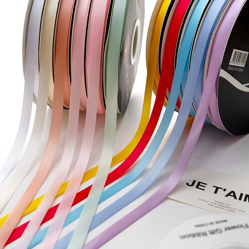 1cm de poliéster de doble cara cinta de color puro decoración de pastel caja de regalo embalaje floral cinta horneado cinta de decoración