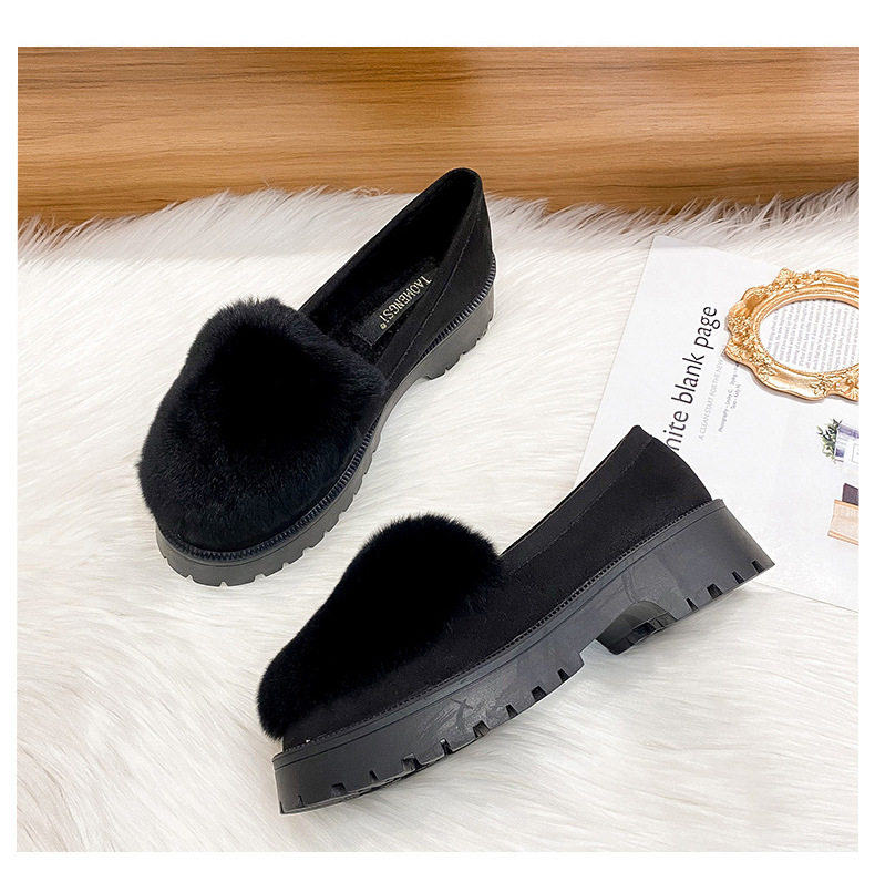 Giày lười nữ đế dày lót lông giữ ấm, giày bông mũi tròn gót 3-5 cm — Màu xám, Màu đen chi tiết 22