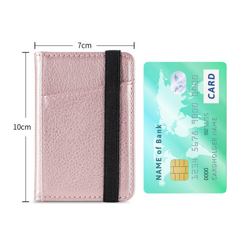 Litchi Pattern Solid Color Large Storage Card Holder Card Case Elastic Cord Backhesive with 3M Adhesive Phone Card Holder Coin Pouch Wallet Case