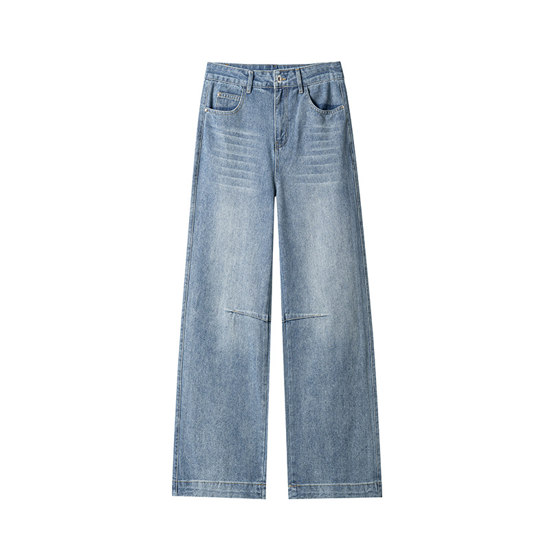 Amerikanischer Deconstructed Cleanfit Curved-Cut Jeans für Herren, Herbst- und Wintertrend, Marke Washed Straight-Leg_voghion.com