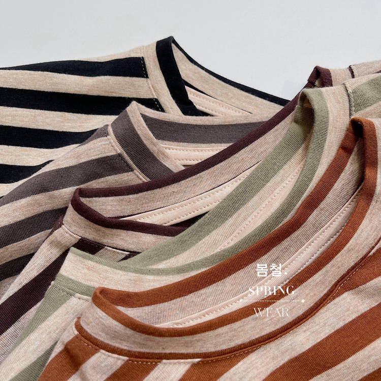 Kaji-kleurenschema~Koreaans klassiek gestreept T-shirt van puur katoen voor kinderen voor jongens en meisjes met een trendy lange mouw_voghion.com