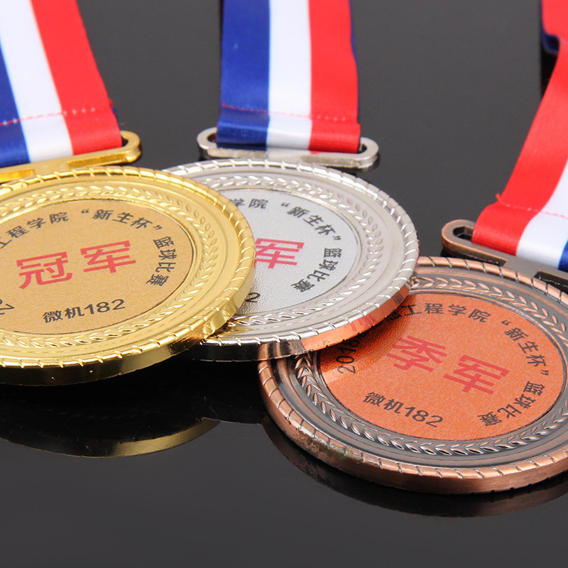 En stock medalla de metal grueso maratón corriendo polea competición deportiva espiga de trigo trofeo medalla logotipo imprimible