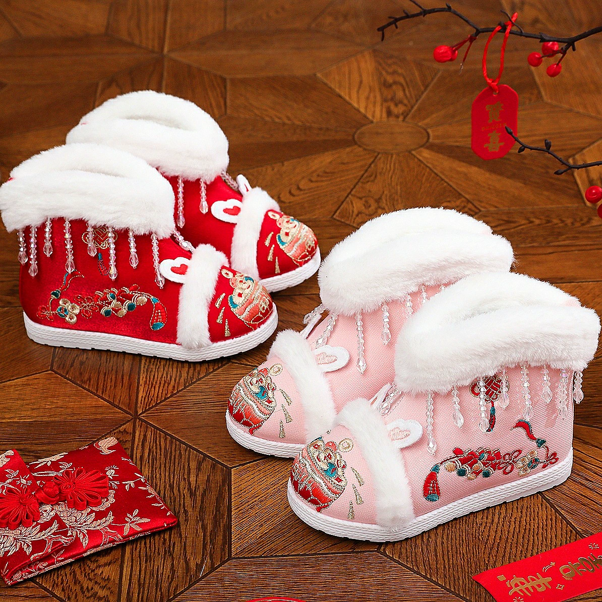 Hanfu обувь женская глянцея детская зимняя обувь с бархатной вышивкой