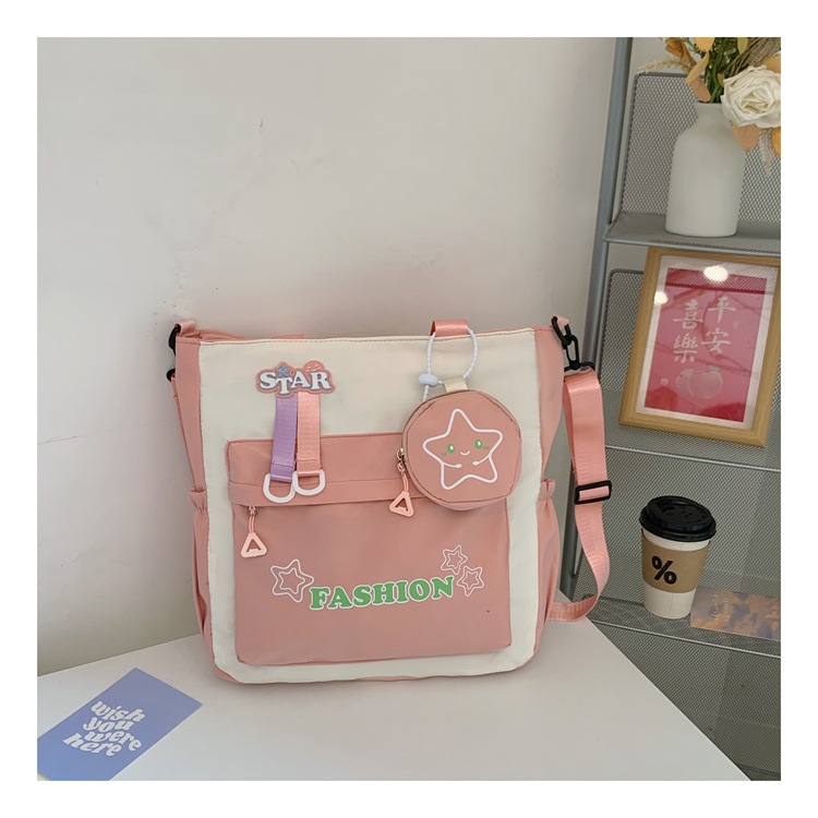 Student single-shoulder bag, Korean version color-blocked letter crossbody bag, hand-held tutorial bag for primary and secondary school students, hanging bag, student bag undefined