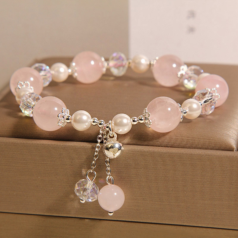 Pulsera de cristal rosa natural para mujer