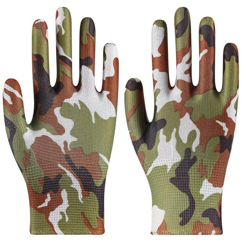 Guantes de protección laboral de nailon impresos, ligeros, transpirables y resistentes al desgaste, protección para el trabajo de recolección de jardinería, guantes electrónicos de colores multicolores