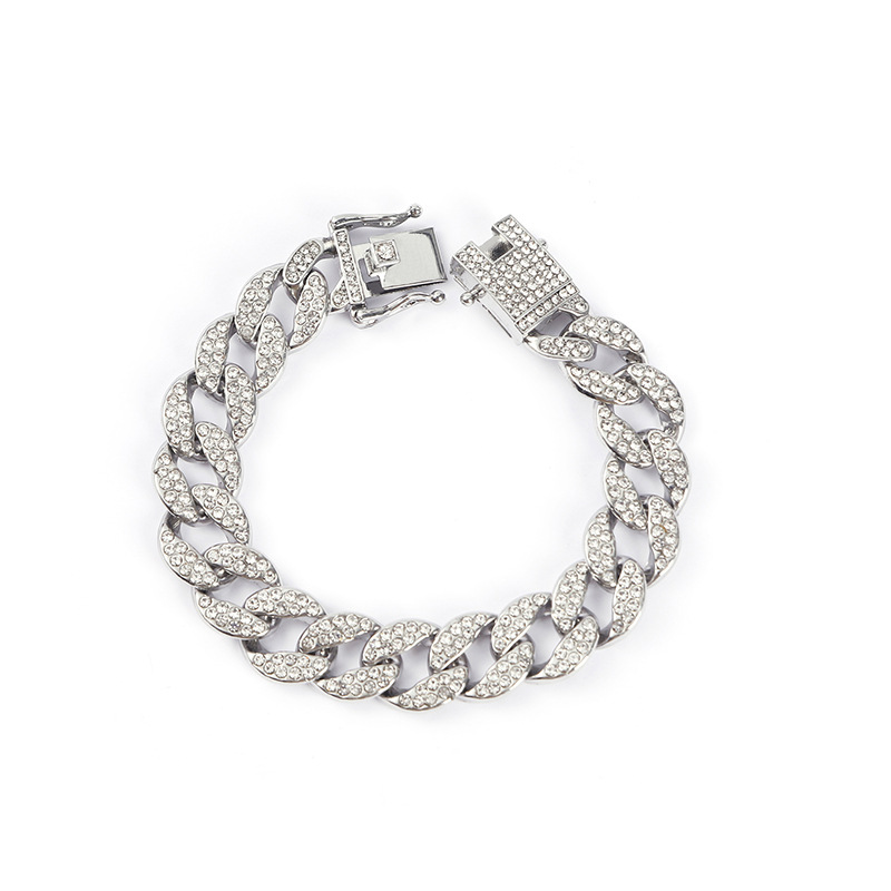 Cadena cubana ovalada extragrande, accesorio de aleación con diamantes completos, diseño ondulado, estilo europeo y americano, joyería unisex de moda, cadena de collar estilo hip-hop.
