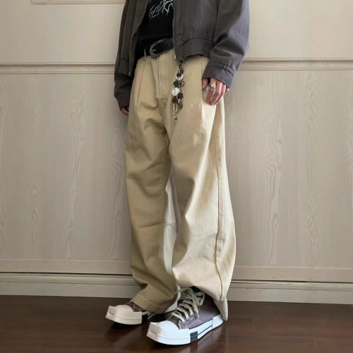 American style vintage retro khaki casual straight-leg jeans loose Japanese work wide-leg pants for men and women