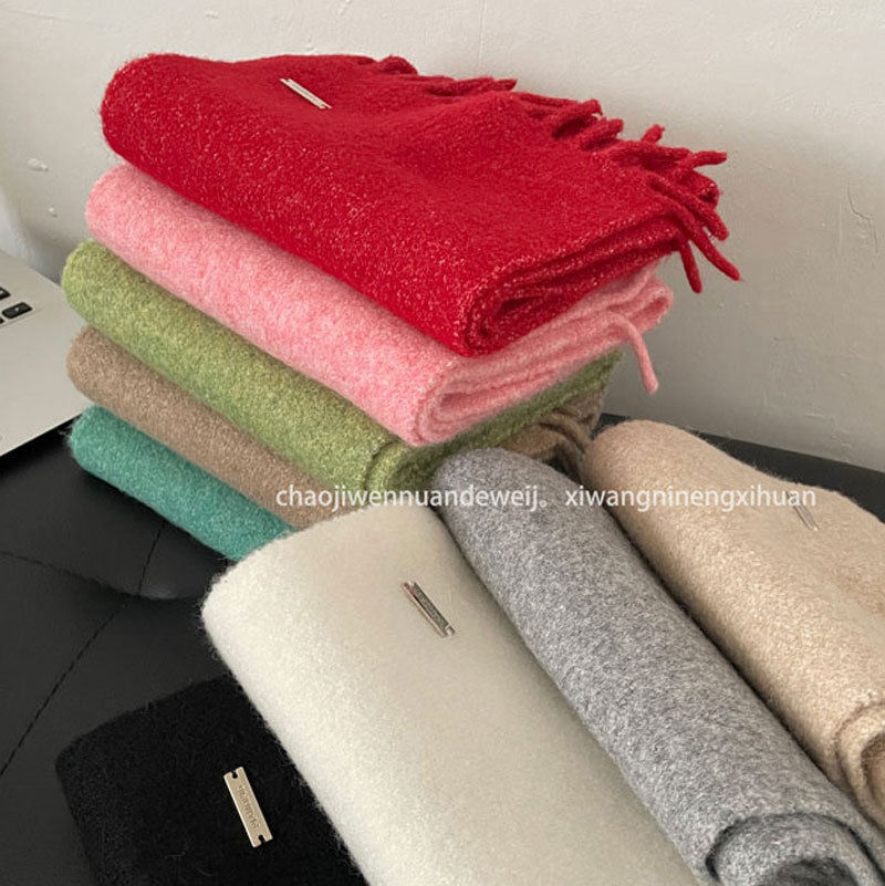 Solid color demi-season universal knitted keep warm scarf with…