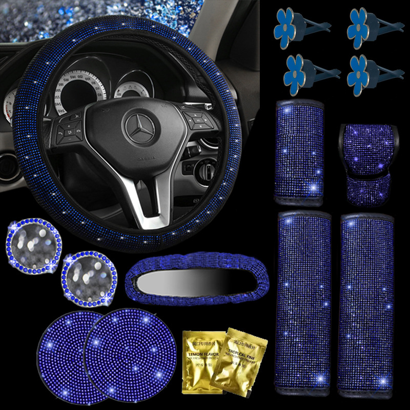 Cross-Border Car Full Diamond Seat Belt Shoulder Cover Hot Diamond Seat Belt Cover Color Diamond Black Diamond Car Diamond Interior Cover