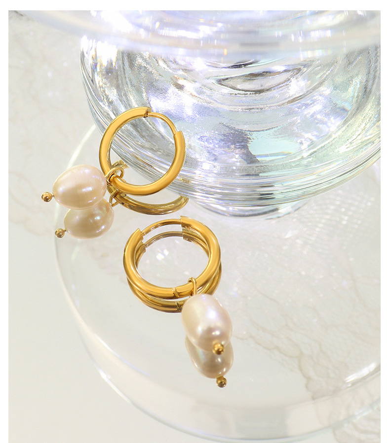 Retro Freshwater Pearl Titanium Steel Plating 18k Gold Plated Hoop Earrings Drop Earrings display picture 5