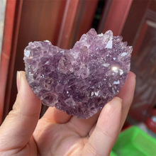 批發天然紫晶簇愛心桌面擺件歐美原石礦石水晶紫晶塊標本跨境專供