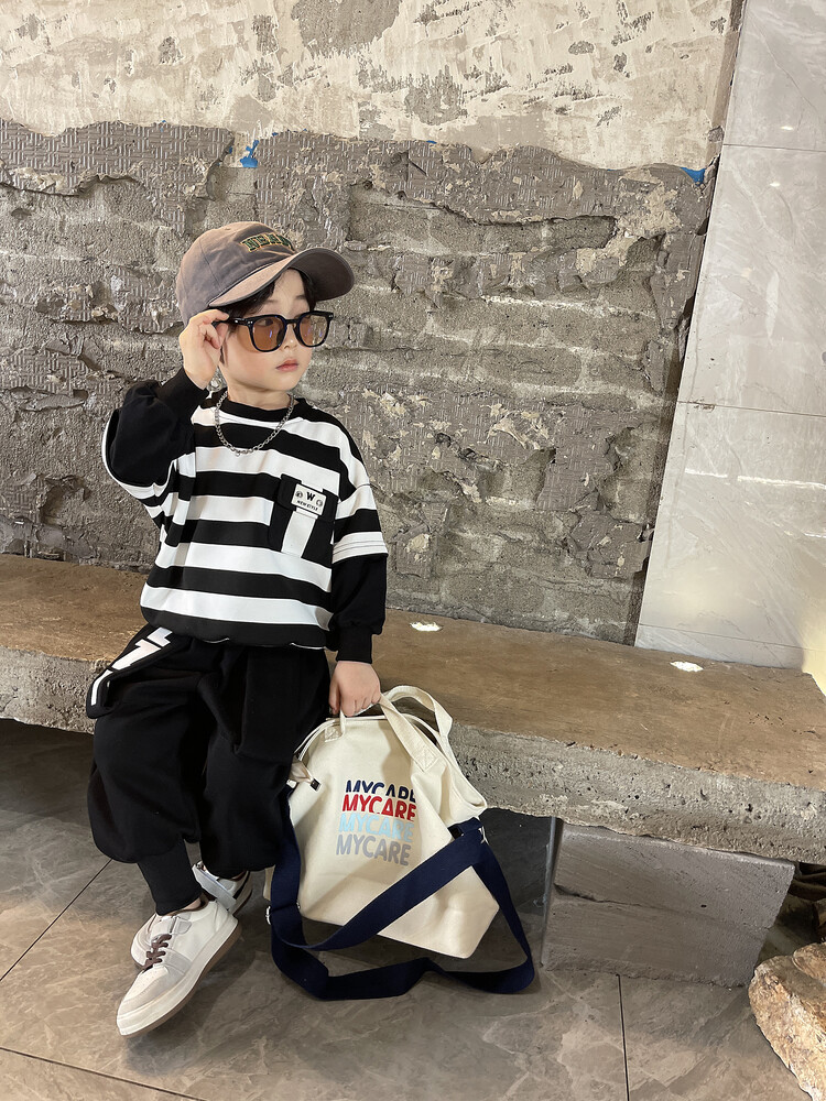 Suéteres de rayas para niños, botas, pantalones, ropa de primavera y otoño, nuevo conjunto de dos piezas moderno y moderno para niños,_voghion.com